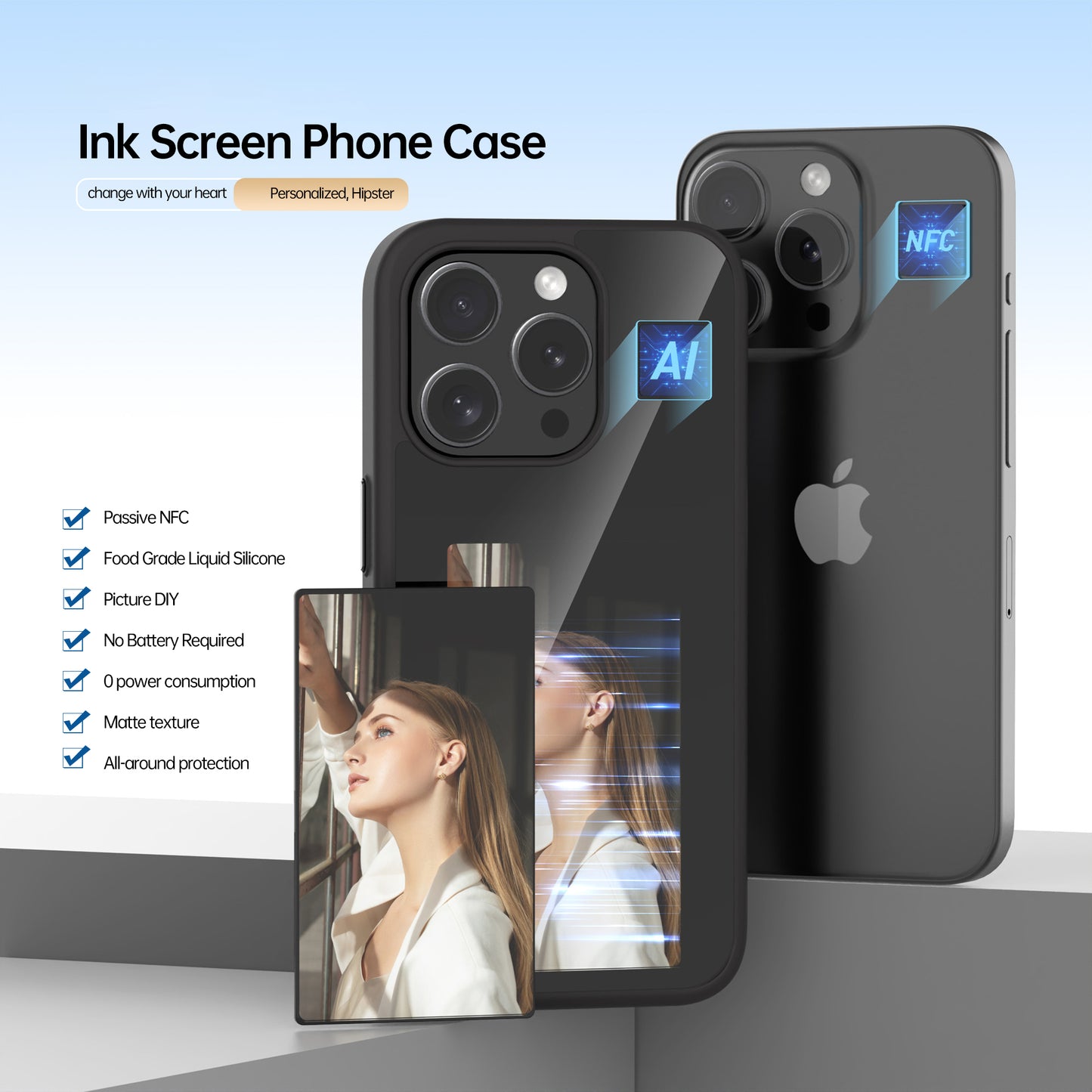 2024 New design DIY Customization NFC E-ink Screen Smart phone case for iPhone 15 15Pro 15Plus 15Pro Max 14 14Pro Max 13 13Pro Max